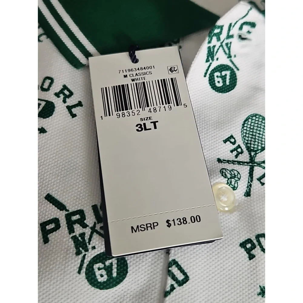 Polo‎ Ralph Lauren Men's Big & Tall 3XLT White Green Sports Graphic Polo Shirt